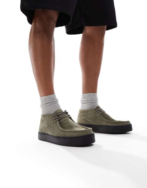 Pull&Bear contrast gum sole leather shoes in khaki - view 1