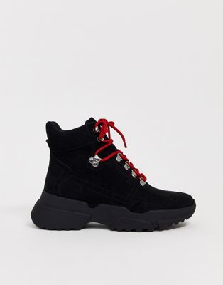 Pull&Bear contrast lace hiker boots in black | ASOS