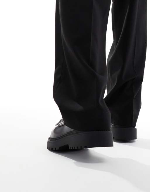 Pull&Bear contrast loafers in black and white, 4 of 4