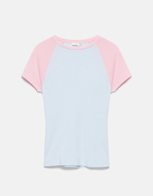 Pull&Bear Contrast raglan sleeve t-shirt in pastel blue, 6 of 7
