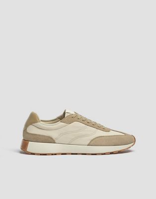 Pull&Bear contrast runner trainers in beige