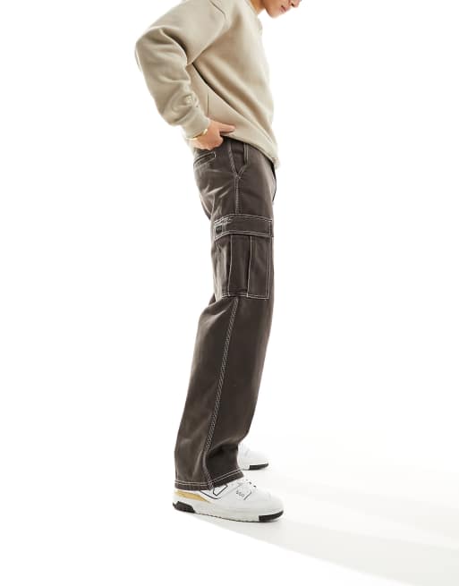 Pull&Bear contrast stitch cargo pants in brown