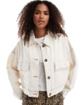 [Pull & Bear] Pull & Bear contrast stitch cotton jacket in white M WHITE