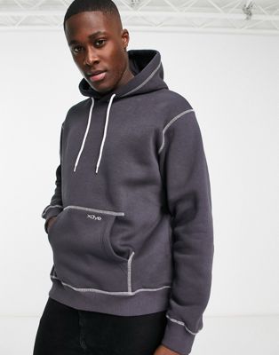 Pull&Bear contrast stitch hoodie in dark grey