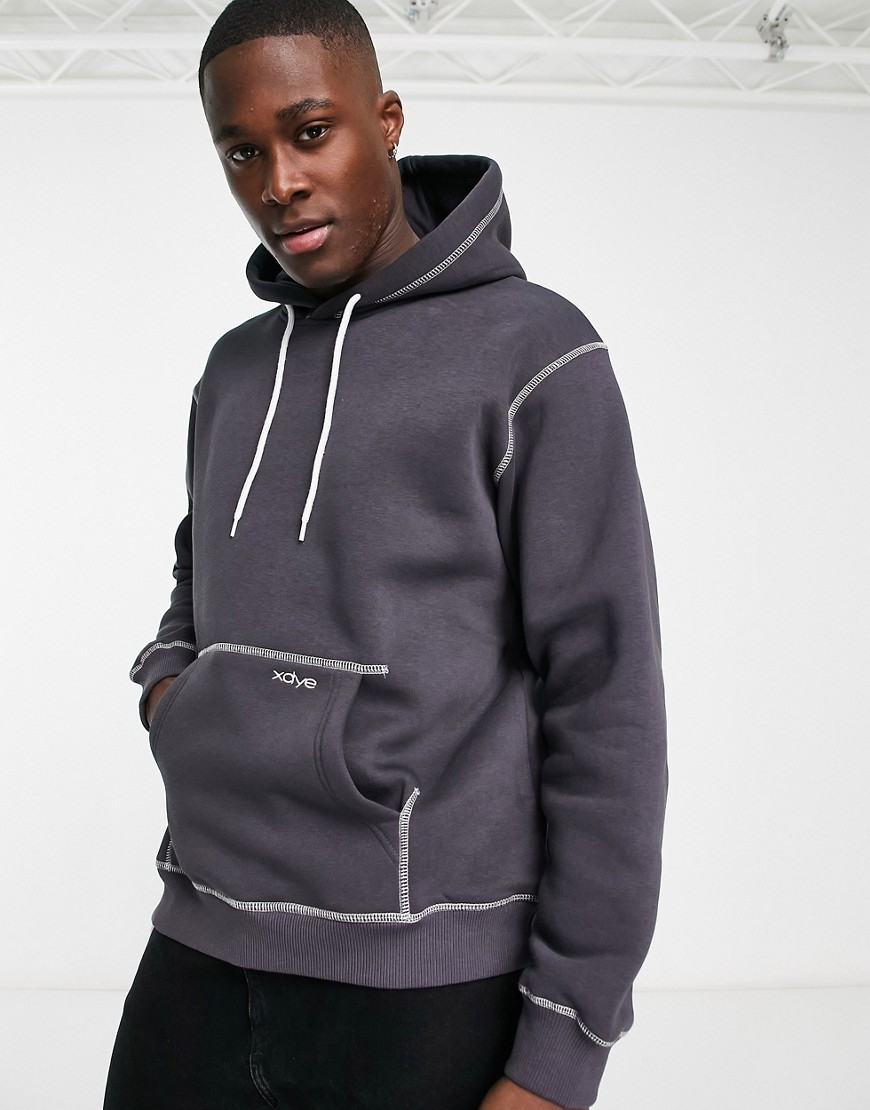 Pull & Bear contrast stitch hoodie in dark grey