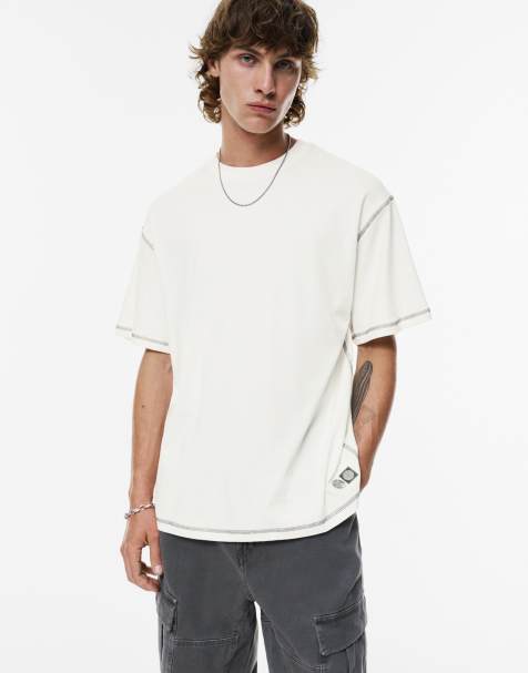 Pull&Bear Contrast stitch t-shirt in off white - view 1