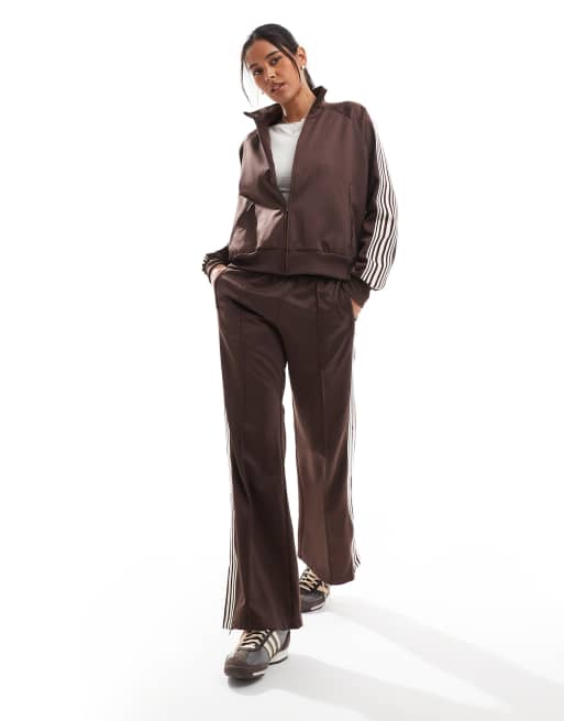 Pull&Bear contrast stripe track sweatpants and top set in brown