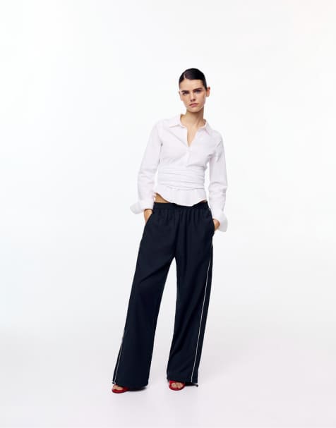 Pull&Bear Contrast tracksuit trousers in navy