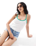[Pull & Bear] Pull & Bear contrast trim cropped cami top in white M WHITE