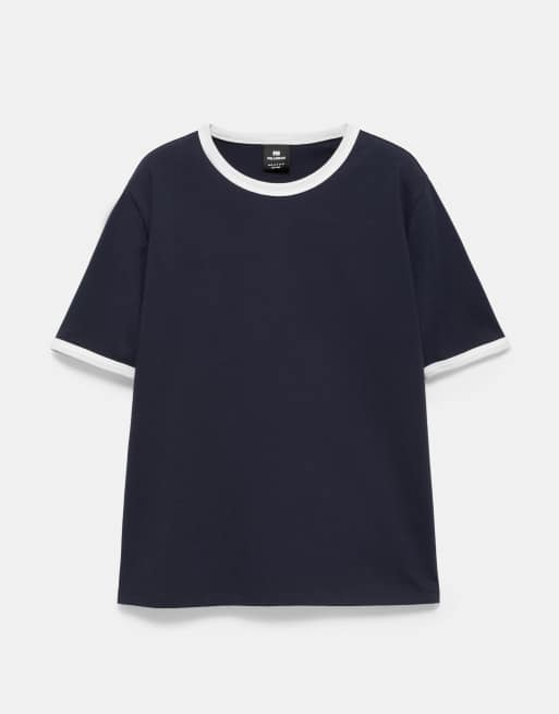 Pull&Bear Contrast trim t-shirt in navy, 5 of 7