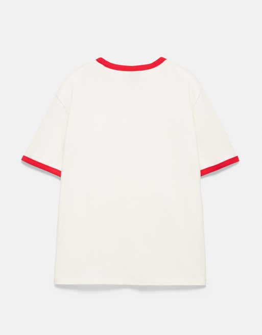 Pull&Bear Contrast trim t-shirt in red, 5 of 7
