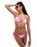 [Pull & Bear] Pull & Bear contrast trim triangle bikini top in pink & red XS PINK