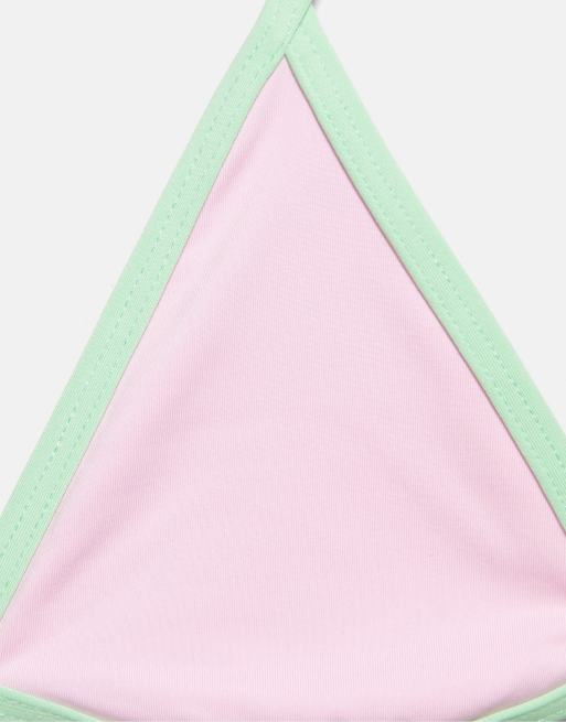 Pull&Bear Contrast trim triangle bikini top in pink, 4 of 4