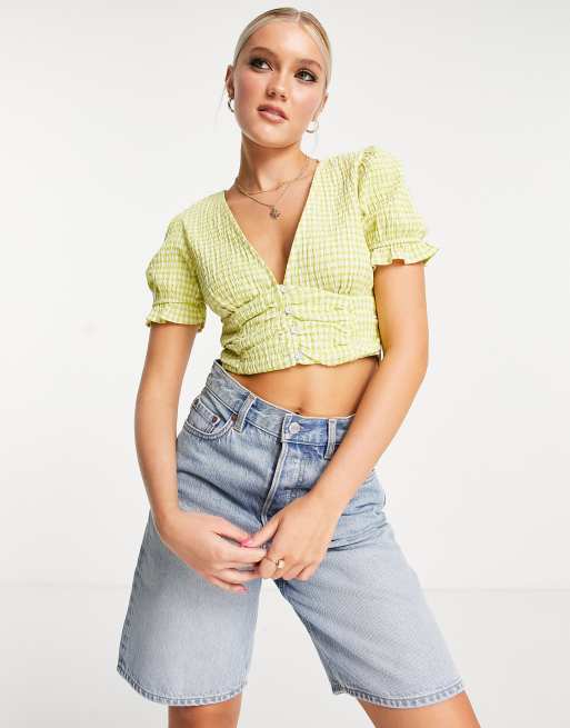 Pull&Bear coordinating crop top gingham in green