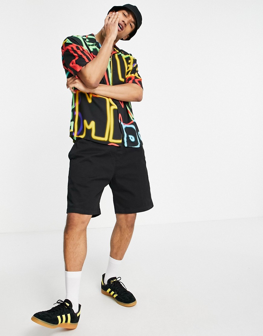 Pull & Bear coordinating shirt with multi color lettering print in black