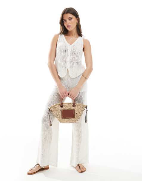Pull&Bear - Coordinato bianco con top e pantaloni all'uncinetto - view 1