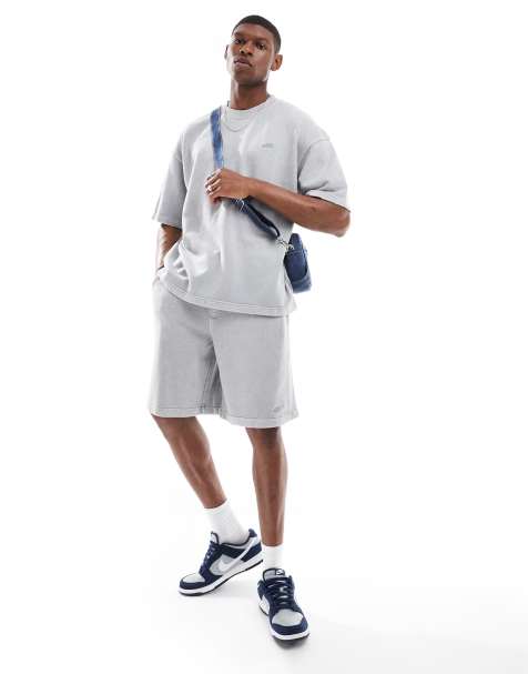 Pull&Bear - Coordinato con pantaloncini e t-shirt in jersey grigio chiaro slavato - view 1
