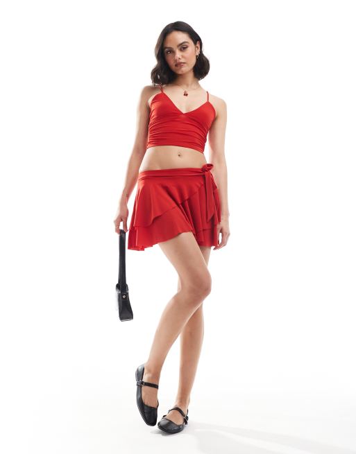 Pull&Bear - Coordinato in poliammide rosso con canottiera e gonna