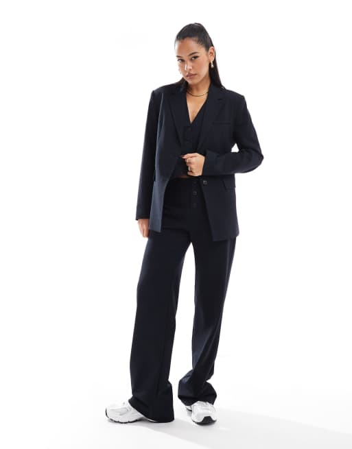 Pull&Bear - Coordinato sartoriale color blu navy con motivo gessato composto da gilet e pantaloni
