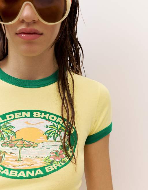 Pull&Bear Copacabana Grafik-T-Shirt in Gelb, 3 von 7