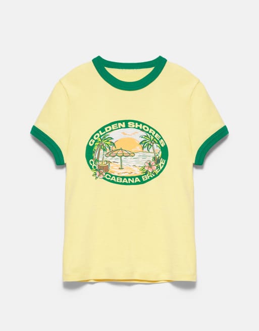 Pull&Bear Copacabana grafisk t-shirt i gult, 6 av 7