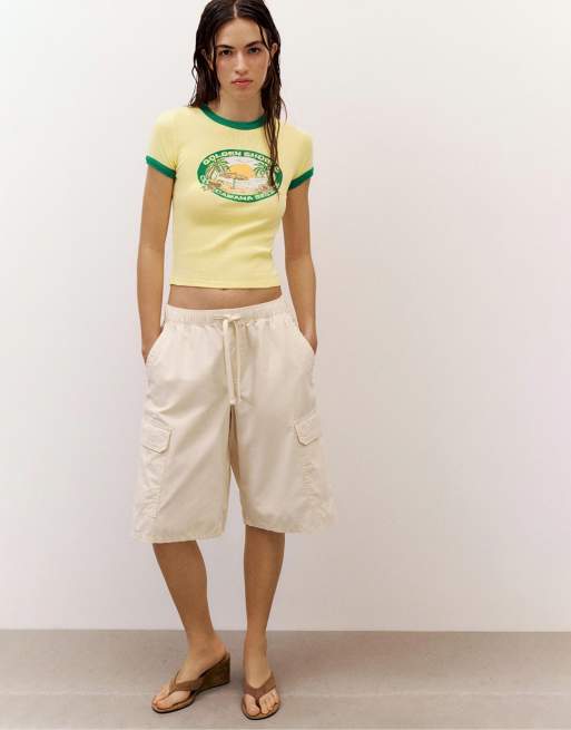 Pull&Bear Copacabana graphic t-shirt in yellow, 4 of 7