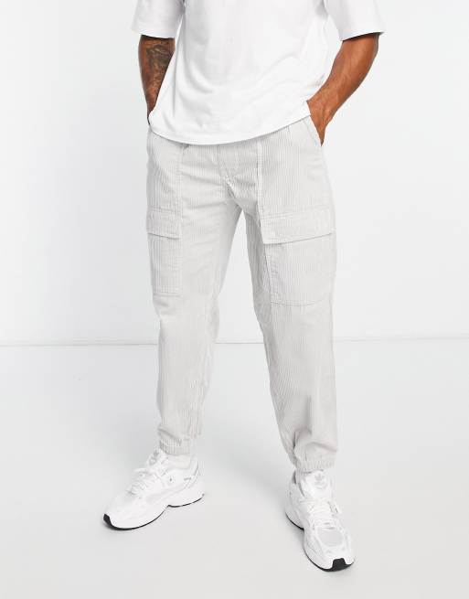 Pull&Bear cord cargo trousers in grey