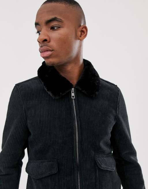 Black corduroy 2025 jacket with fur