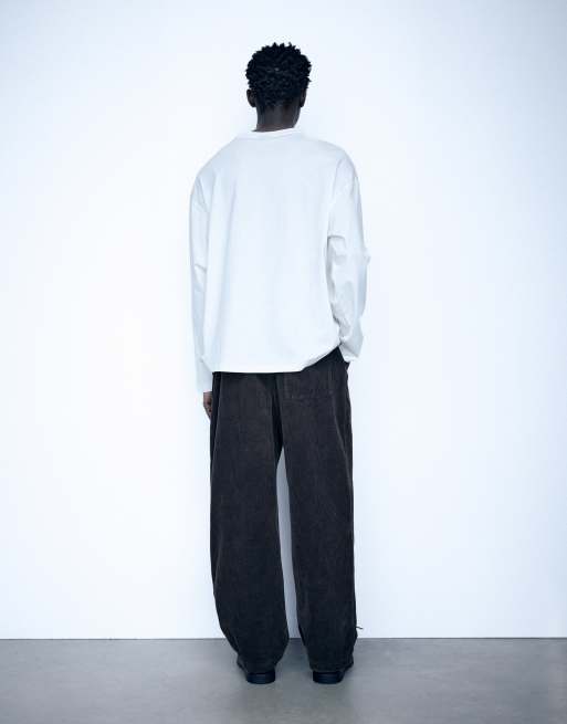 Pull&Bear Cord-Joggerhose in Grau, 2 von 7