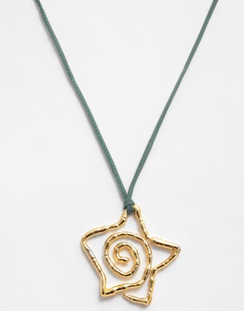 Pull&Bear cord necklace with star pendant in gold - view 1