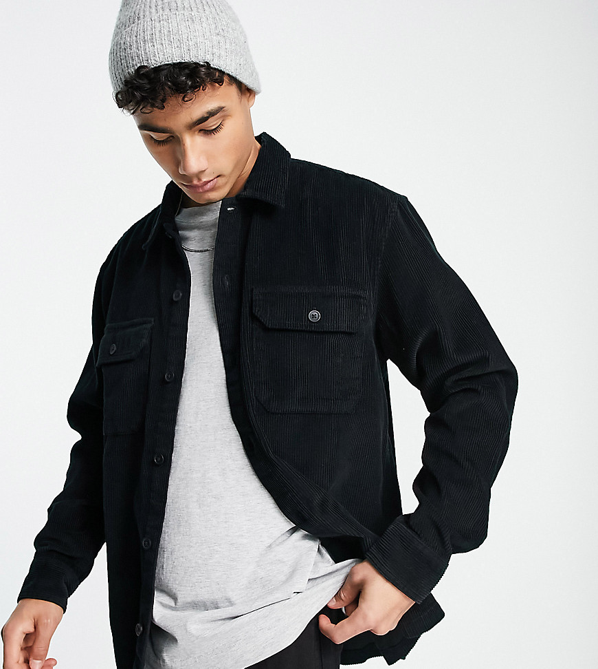 Pull & Bear cord overshirt in black exclusive at ASOS