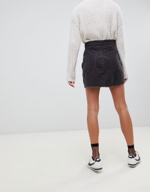 Pull&bear ribbed cord a 2025 line skirt in black