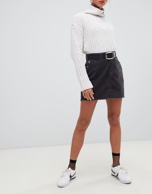 Pull&bear ribbed cord a 2025 line skirt in black