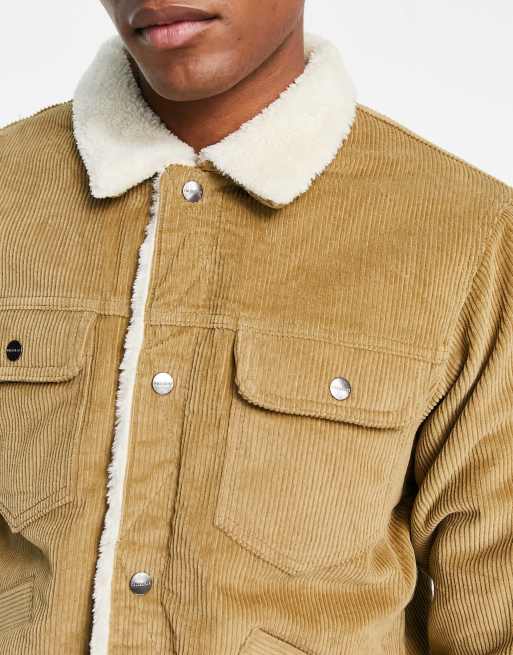 Pull Bear cord trucker jacket with borg lining in brown