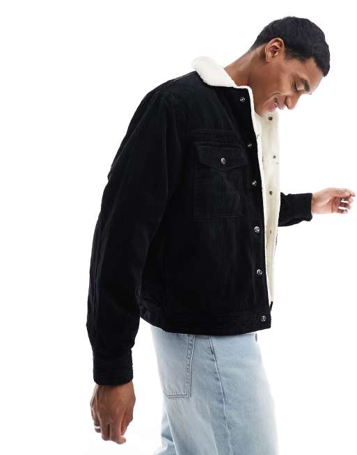 Black denim shearling outlet jacket