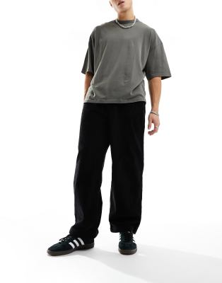Pull&Bear Pull&Bear cord wide leg trouser in black