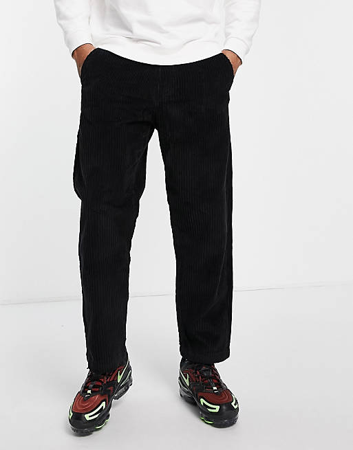  Pull&Bear cord wide leg trousers in black 