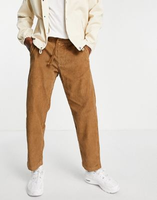 Pull&Bear cord wide leg trousers in brown