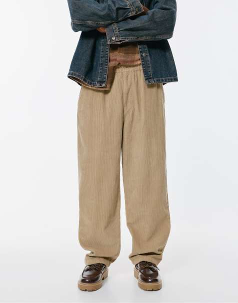 Pull&Bear Corduroy baggy joggers in beige