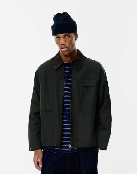 Pull&Bear Corduroy collar jacket in khaki - view 1