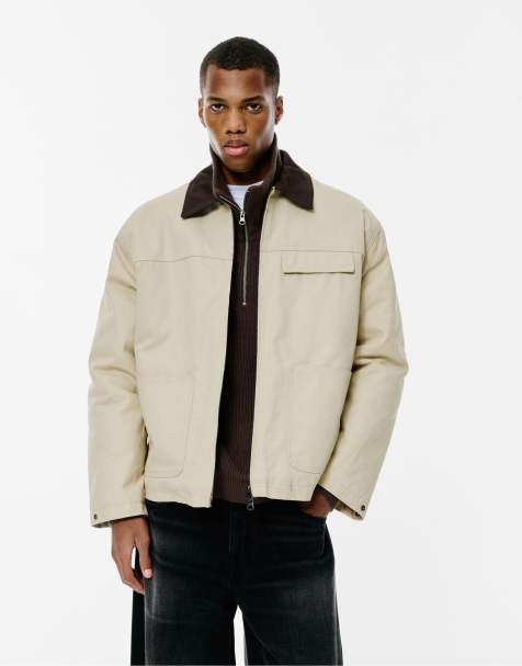 Pull&Bear Corduroy collar jacket in sand - view 1