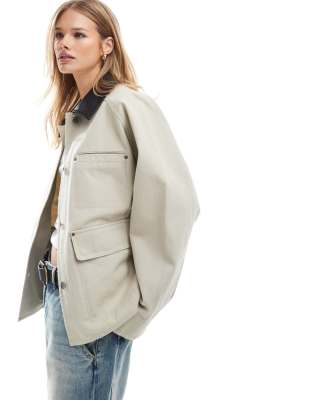 Рабочая куртка с вельветовым воротником Pull-Bear из камня 11390₽