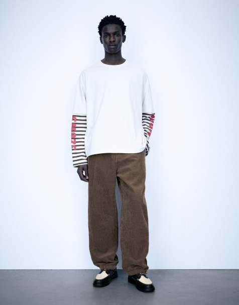 Pull&Bear Corduroy jogger trousers in brown - view 1