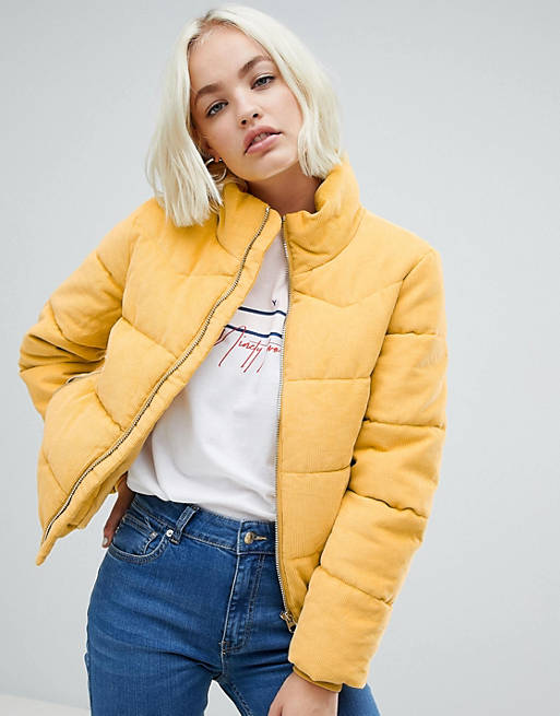 Pull&bear corduroy padded jacket in yellow