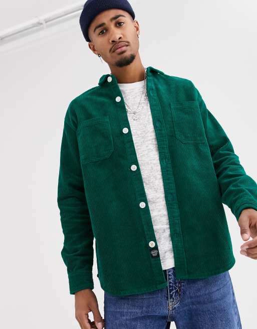 Pull&Bear corduroy shirt in green | ASOS