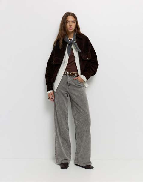 Pull&Bear Corduroy wide-leg jeans in grey