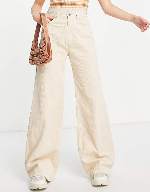 Pull Bear corduroy wide leg pants in ecru