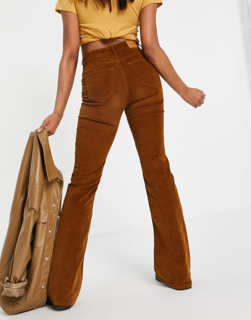 Pull&Bear corduroy wide leg trousers in chocolate ASOS