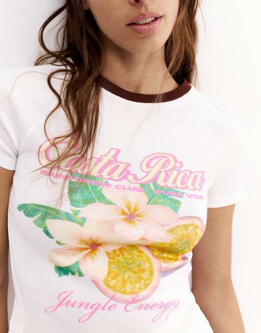 Pull&Bear Costa rica T-shirt in wit, 3 van 7