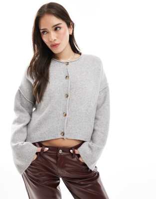 Pull&Bear Pull&Bear cosy knitted cardigan in light grey